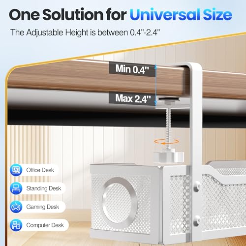 Cable Management Under Desk Tray, No Drill Cable Management Box with Clamp for Wire Organization, Cord Organizer for Office, Home - No Damage to Desk (White) - color: White
