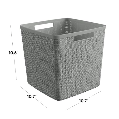 Curver Set of 4 Large Cube 17L Jute Decorative Plastic Organization and Storage Baskets - Perfect Bins for Home Office, Closet Shelves, Kitchen Pantry and All Bedroom Essentials, Grey - color: Grey, size: Large Cube 17L