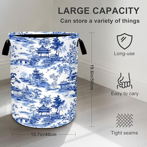 Chinoiserie Laundry Basket Storage Bin Foldable Laundry Hamper Clothes Storage Bucket Organizer 19.6x15.7 Inch For Laundry Room/Bedroom/Bathroom - color: Chinoiserie