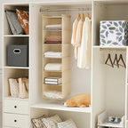 MAX Houser 6 Tier Shelf Hanging Closet Organizer, Cloth Hanging Shelf with 2 Sturdy Hooks for Storage, Foldable (Beige) - color: Beige