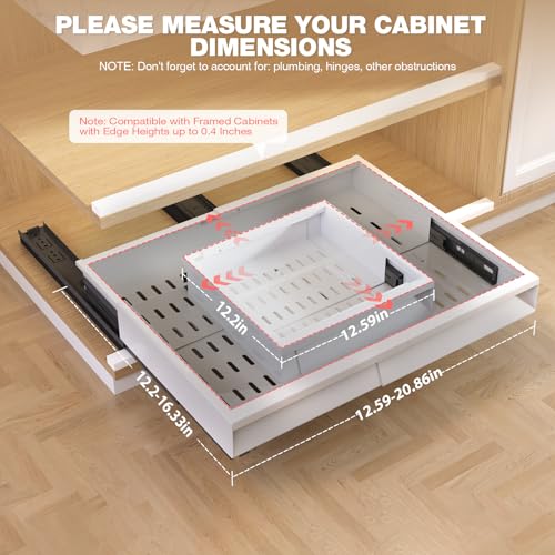 Seinloes 2 Pack Pull Out Cabinet Organizer With Raising Pad for Framed Cabinets,Expandable Width (13"-21") and Depth (13"-17"),3 Slide Rails Slide Out Drawers with Handle,No-Drill Roll Out Shelf,White - color: White, size: 13"-21"W x 13"-17"D(2Pack)