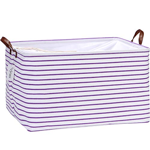 Hinwo 70L Extra Large Storage Bins, Closet Organizers and Storage, Foldable Clothes Storage Baskets with Handles, Containers for Clothing, Blanket, Comforters, Toys, Bedding (Purple Stripe) - color: Purple Stripe, size: 22" / 70L / 1-Pack