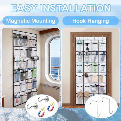 Magnetic Cruise Organizer, Over The Door Organizer for Cruise Ships with 24 Large Clear Pockets, Magnetic Shoe Rack for Door, Hanging Door Organizers for Cabin Cruise Essentials 2026（ 56.7" x 21.2"）