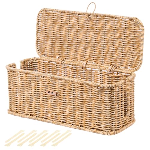 BROWNLILY Cable Management Box, Rattan Style Cord Organizer for Desk Cord Hider Outlet Covers Baby Proofing for Power Strip TV PC Router Charger Under Desk Storage - Natural Small - color: Natural, size: M