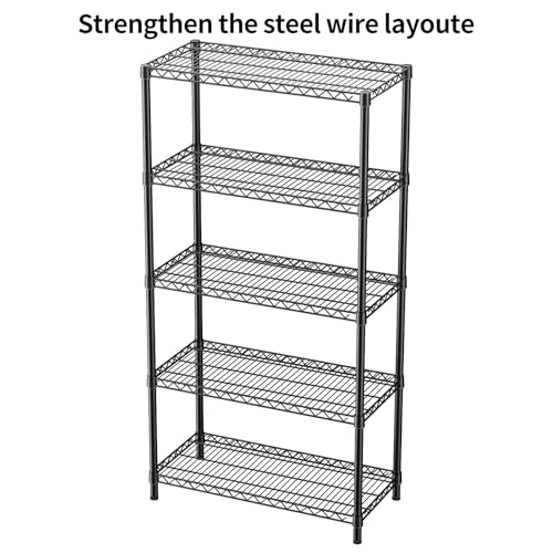 SINGAYE Shelf Closet Wire Shelving：Adjustable Metal Unit for Laundry Room Organization Bathroom Kitchen Home Garage Storage Pantry Rack Shelves - color: Black, size: 5Tier-18"Dx36"Wx71"H