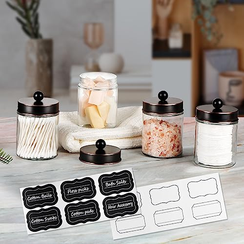 Amolliar 4Pc Apothecary Jars Bathroom Vanity Storage Organizer-Countertop Canister & Stainless Steel Lids &Cute Stickers -Qtip Dispenser Holder for Qtips,Cotton Swabs,Makeup Sponge(Oil Rubbed Bronze) - color: Oil Rubbed Bronze