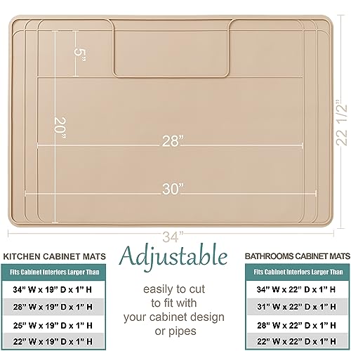 The Original Under Sink Mat - Silicone Waterproof mat, Trimmable, Easy to Clean, Kitchen cabinet liner, Under sink protector mats, Drip Tray with Lip - 34" x 22" or smaller - Beige - color: Beige, size: 34" x 22"