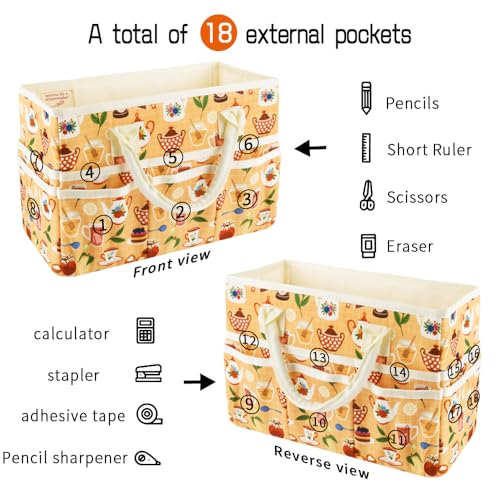 E-WEICHEN Craft Organizer Tote Bag Art Storage Caddy with Multiple Pockets Containers for Art,Craft,and Office Supplies Storage.Yellow Teapot - color: Yellow Teapot