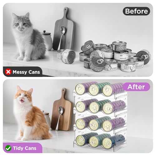 REFLYING Cat Food Can Organizer, Can Organizer for Pantry, Transparent Cat Food Storage Container Holds 72 (3.5oz) Cans, Canned Food Organizer and Storage for Countertop Kitchen Cabinet (4 Layers) - color: 3 Tier-4 Layer