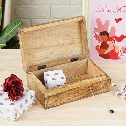 Ajuny Wooden Decorative Jewelry Box with Heart Design Carving - Multipurpose Treasure Chest Storage Keepsake Box Necklaces Watch Organizer Boxes Birthday Gifts for Women & Men 8x5 Inch - style: Heart Carved Center