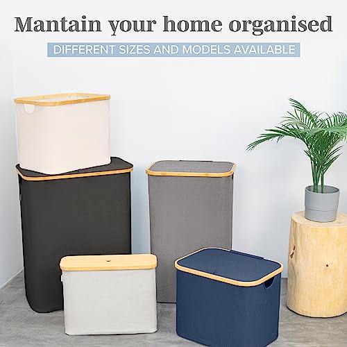 LONBET Laundry Basket with Lid, Made from Breathable Fabric | Aesthetic Clothes Hampers for Laundry with Side Handles & Sturdy Bamboo Frame (26 Gallons - Single, Blue) - color: Blue, style: 26 Gallons - Single