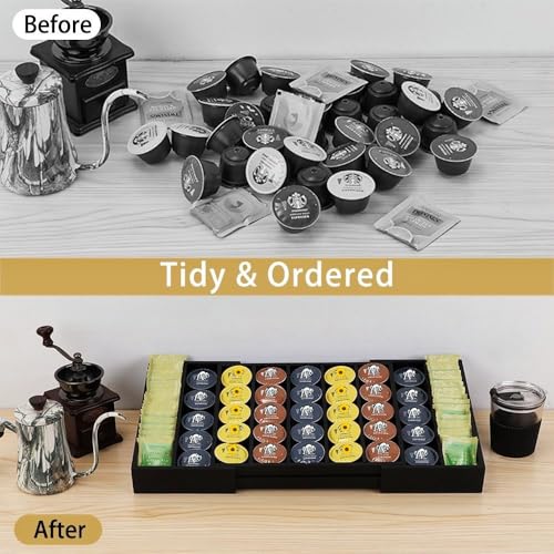 K Cup Holder Bamboo Coffee Pod Holder Drawer Organizer, Expandable K Cup Pod Storage Tea Bag Storage for Coffee Station Home Office and Kitchen （Black) - color: Black