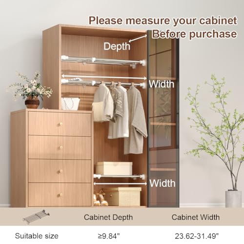 Hershii Tension Shelf Expandable Rod Closet System Heavy Duty Clothes Hanger Adjustable DIY Storage Organizer Freestanding Partitions Shoe Rack - color: Ivory, size: 23.62 - 31.49 inches