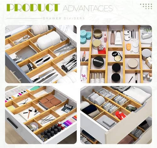 6PCS Bamboo Drawer Dividers with Inserts, Expandable Kitchen Utensil Drawer Organizers,Adjustable drawer organizer for deep drawers Dresser Closet Underwear Storage Bedroom Bathroom Drawers(16.6"-22") - color: 6 Pack