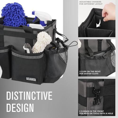 SCAVATA Compact Wearable Cleaning Caddy, Small Cleaning Caddy Supplies Organizer with Handle & Shoulder Straps for Housekeepers, Under Sink & Car Cleaning Tool Organizers Bag (DarkGrey) - color: DarkGrey