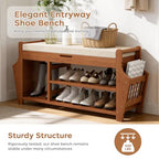 oakvivo 47.2in Shoe Bench Entryway - Bamboo Shoe Rack Bench with Storage, Shoe Rack Organizer with Cushion, 2 Side Holder, Holds Up tp 330lbs for Front Door Entrance, Living Room - size: 47.2 inch