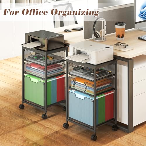 Sbanmao Rolling File Cart with 3 Drawers, Filing Cabinet, Hanging Folder Holder Organizer with Wheels, Under Desk Storage Utility Cart, File Cabinet Printer Stand for Home Office, Black - color: Black, size: 2 Small + 1 Large Drawers