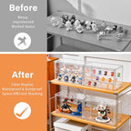 Freebat Clear Acrylic Display Case for Collectibles - 3-Tier Adjustable Figure Display with Magnetic Door & Removable Shelves,Stackable Dispaly box for Figures - 2 Pack - size: 2pack