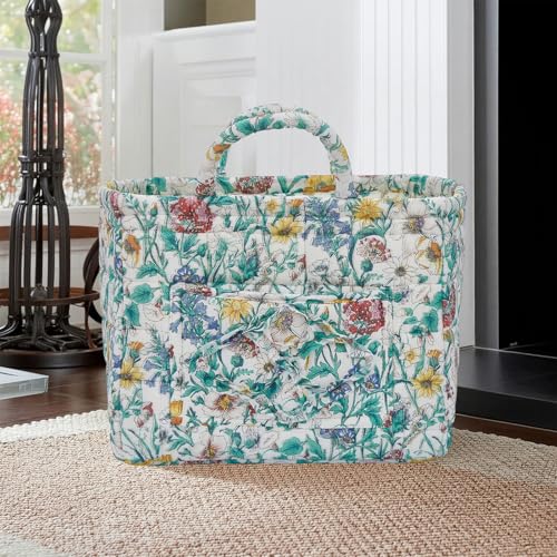 Quilted Laundry Basket with Handles, Aesthetic Collapsible Fabric Storage Basket for Clothes, Diapers & Toys - Multi-Purpose Boho Organizer Tote for Car, Home & Picnic (J) - color: J
