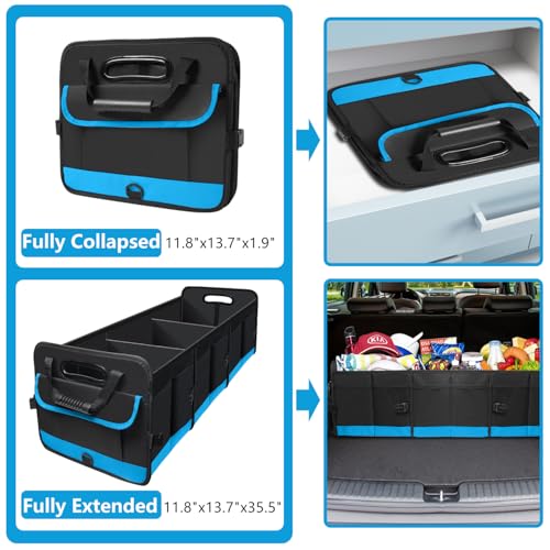 AOPHY Trunk Organizer for Car, Car Storage Organizer with 2 adjustable straps, 95L Large Capacity Cargo Organizer for Suv, Truck, Sedan, Waterproof Portable Car Organizers for Women Men（Blue） - color: Blue