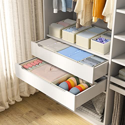 DIMJ Drawer Organizer Clothes, 12 Pack Dresser Organizer, Foldable Closet Organizers and Storage, Fabric Dresser Bins, Drawer Dividers for Nursery, Baby Clothes, Underwears, Sock (Beige) - color: Beige, size: 12 Pack