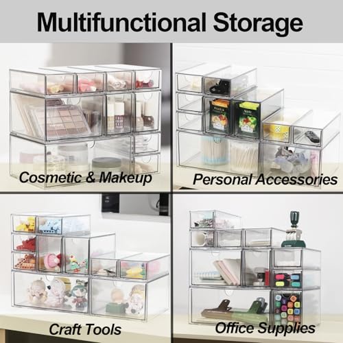 Acrylic Makeup Organizer, 10 Drawers Clear Storage Organizer Desktop Stackable Storage Drawers, Plastic Organizer Bins for Makeup, Stationery, Cosmetics, Vanity, Bathroom,Cabinet,Pantry Office Desk - style: 10 Drawers