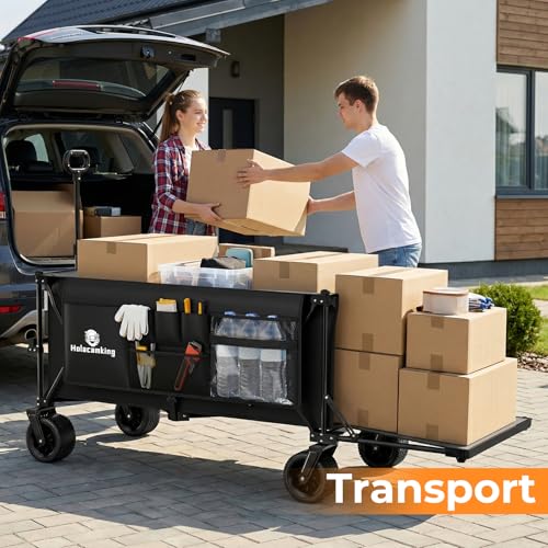 70”L Extender Collapsible Wagon, Extra Long Foldable Wagon Cart with Extended Tailgate, Heavy Duty Rolling Utility Cart with All-Terrain Big Wheels for Transport Sports Beach, Black - size: 360L