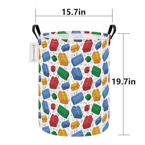 QUEENLALA Large Storage Basket,Laundry Hamper/Bathroom/Home Decor/Collapsible Round Storage Bin,Boys and Girls Hamper/Boxes/Clothing(Round-Blocks) - color: Round-Blocks