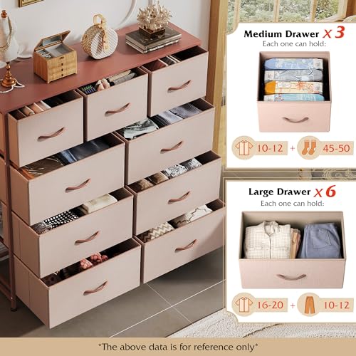 WLIVE 9-Drawer Dresser, Fabric Storage Tower for Bedroom, Hallway, Entryway, Closet, Tall Chest Organizer Unit with Fabric Bins, Steel Frame, Wood Top, Easy Pull Handle, Pink - color: Pink