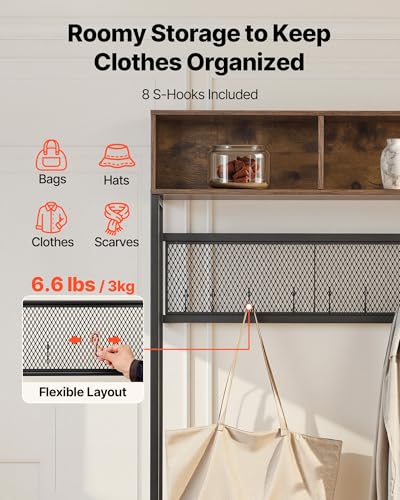 VEVOR Hall Tree with Bench and Shoe Storage, Entryway Bench with Coat Rack, 2 Drawers, 3 Storage Cubbies, 3 Open Shelves, Coat Hooks with Soft Cushion for Entryway, Hallway - size: 70.9" * 47.2"
