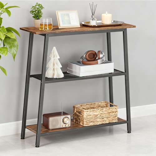 HOOBRO Narrow Console Table, 3-Tier Small Entryway Table with Storage Shelves, Behind Couch Sofa Table, Hallway Table for Entryway, Foyer, Hallway, Living Room, Rustic Brown and Black BF62XG01 - color: Rustic Brown + Black