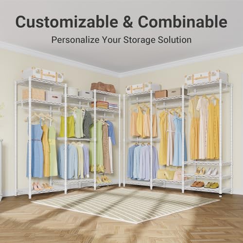 VIPEK V5 Medium Portable Closet Wardrobe Heavy Duty Clothes Rack, Freestanding Closet Metal Clothing Rack with 4 Hang Rods & 8 Shelves, Adjustable Custom Closet Rack, 56.7" Lx15.7 Wx76.4 H, White - color: White, size: V5 Medium