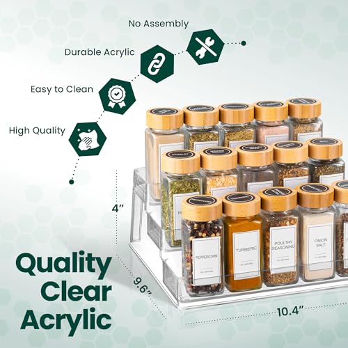 Oizeir Clear Spice Rack (4-Pack) – 3-Tier Acrylic Organizer for Cabinet – Deep Spice Shelf – 10.4 x 9.6 x 4 Inches – Holds Seasoning and Condiments - size: 4-Pack