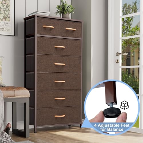 Crestlive Products Vertical Dresser Storage Tower - Sturdy Steel Frame, Wood Top, Easy Pull Fabric Bins, Wood Handles - Organizer Unit for Bedroom, Entryway, Closets - 7 Drawers (Brown) - color: Brown, style: 7 Drawers