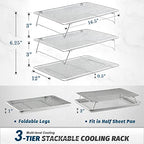 HIWARE Oven-Salf Collapsible Cooling Rack for Baking, 3 Tier 12”x 16.5”, Stainless Steel and Fit Half Sheet, Stackable Wire Cooling Racks for Cookie, Pizza, Cake