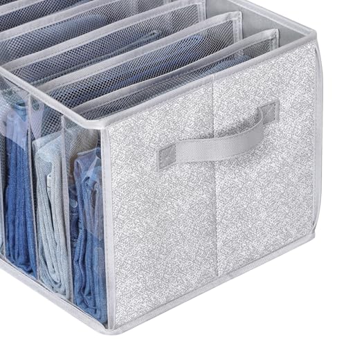 Zilink Upgraded Pants Organizer with Support Board Clear Jeans Organizer for Closet with 7 Grids Wardrobe Clothes Organizer for Jean Pant Sweater Legging T-Shirt, 6 Pack - color: Grey Pattern - For Jeans
