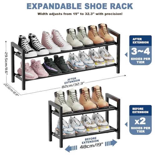 Mavivegue Expandable Shoe Rack, 2-Tier Adjustable Shoe Organizer, Shoe Shelf for Closet, Entryway, Front Door - color: Black, size: 2 Tier,19-33"
