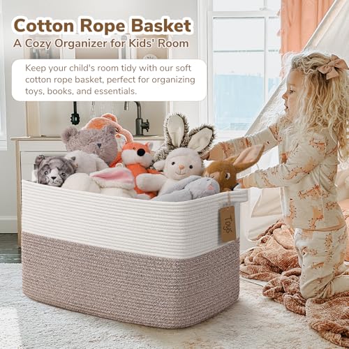 Goodpick Woven Storage Baskets for Organizing 22”x17”x12” Large Blanket Basket for Living Room Home Decor, Rope Nursery Toy Storage for Kids Baby Laundry Basket with Handles - color: Brown, size: 22"L x 17"W x 12"H