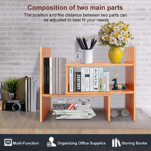 Sorfity Adjustable Desktop Bookshelf, Desk Organizer Display Shelf Counter Top Bookcase Free Style Display Shelf Rack Office Supplies Storage Shelf Book Multipurpose Bookshelf for Office Kitchen - color: Yellow