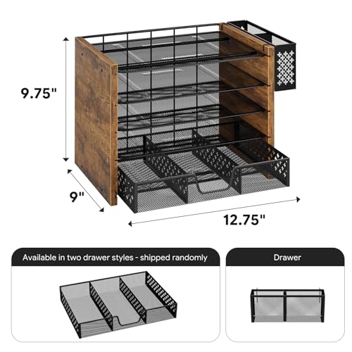 Simple Trending 5-Tier Paper Organizer Letter Tray, Wood Desk Organizers and Accessories with Drawer & Pen Holder for Home Office School