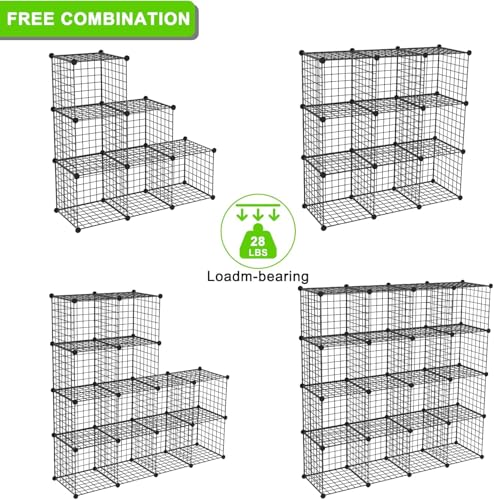 TUMUCUTE Wire Storage Cubes, Metal Storage Shelves Bookshelf, Stackable Modular Closet Organizer for Bedroom Living Room, Office, Black (20-Cube, Iron) - color: Iron, size: 20 Cubes