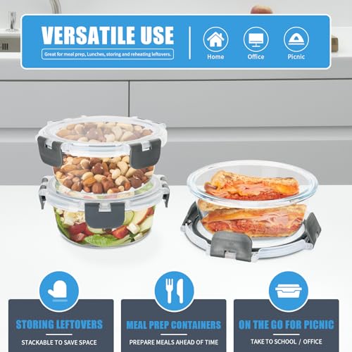 GULFLIN 12 Pack Small Glass Food Storage Containers with Lids Airtight, 13oz Leak-Proof Meal Prep Containers Set, Freezer to Microwave Safe, Dishwasher Safe - color: 13oz,Same Size - 12 Pack,Grey Set