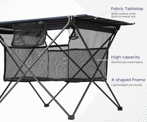 Lightweight Camping Table - Portable Folding Beach Side Table w/2 Cup Holders & Large Storage Basket, Compact Fold for Tailgate Travel Outdoor Fishing Picnic | 29.2" W x 21.7" D (Blue) - color: B: Blue
