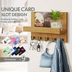 HONJIN Farmhouse Wall Key Holder for Wall : Holiday Card Slot Design Wooden Mail Organizer Wall Mount Dog Leashes Holder Hanger (Light Brown) - color: Light Brown