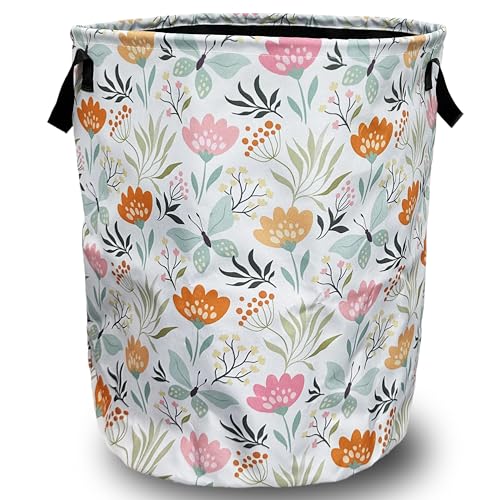 Beautiful Floral Laundry Basket Foldable With Handles Tote Bag Oxford Cloth Colorful Flowers Laundry Hamper Clothes Storage Bucket Toy Organizer 18.9" x 16.5" For Bathroom/Laundry/Bedroom - color: Cute Floral Beautiful Flowers