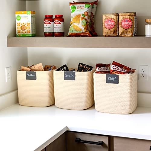 NaturalCozy Storage Cubes 11 Inch Cotton Rope Woven Baskets for Organizing, 3-Pack | Cube Storage Bin | Square Storage Baskets for Shelves Organizer, Classroom, Kids Toy Bins, Closet, Baby Nursery - color: Beige