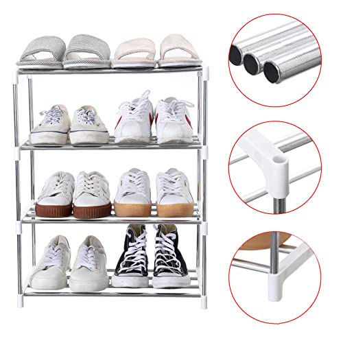 Jucaifu Stackable Small Shoe Rack, Entryway, Hallway and Closet Space Saving Storage and Organization (4-Tier, White) - color: White, size: 4-Tier