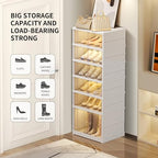 EHAMILY 6 Tier Foldable Shoe Rack Organizer for Closet 6-12Pairs Plastic Collapsible Shoe Racks Shelf Stackable Clear Folding Shoes Storage boxes for Small Spaces Narrow Shoe Storage Cabinet - size: 6 Tiers 12 Pairs