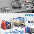 TOPCJ 5 Sections Desk File Holder/Rack/Sorter,Mesh File Organizer,File Folder Organizer,Metal Upright Desktop Organization for Documents,Magazine,Kitchenware,Antiskid,Antirust,Sturdy,1 Pack - style: 1 Pack