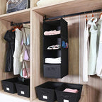 MAX Houser 4-Shelf Hanging Closet Organizer, Space Saver, Cloth Hanging Shelves with 2 Side Pockets, Foldable (Black) - color: Black-1